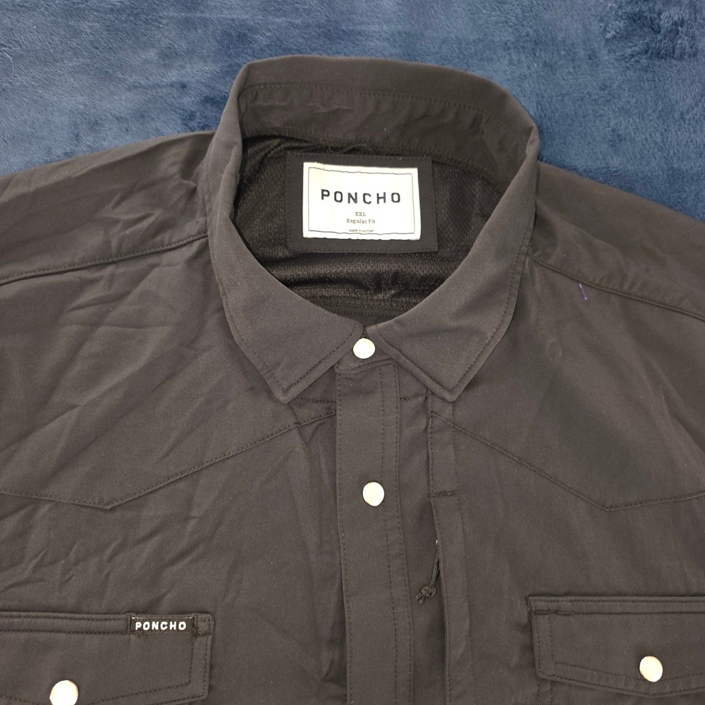 Poncho Outdoors Mens XXL Black Short Sleeve Pearl Snap Western Fishing Shirt